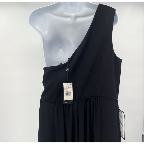 Adrianna Papell Chiffon One Shoulder Maxi Dress Gown Pleated Navy Blue 14 - Picture 7 of 14